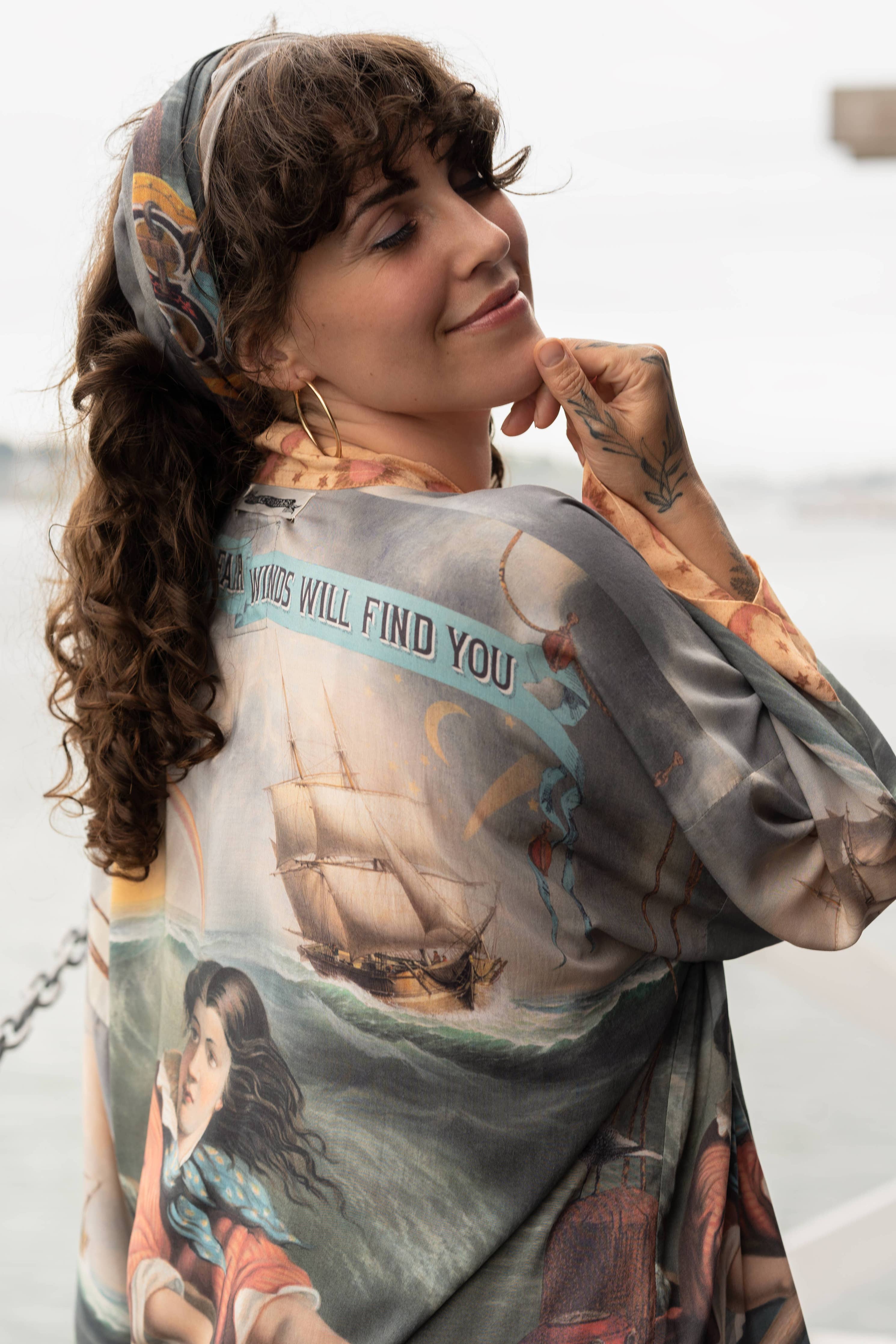Hold Fast Pixie Duster Cropped Kimono w/ Boat, Rainbow - Out of the Blue