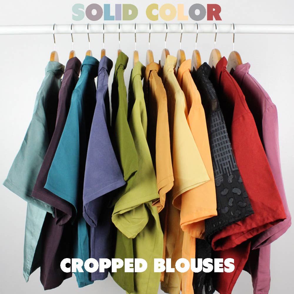 Reworked Vintage Short-Sleeve Button Up Blouse in SOLID COLORS - Cropped - Out of the Blue