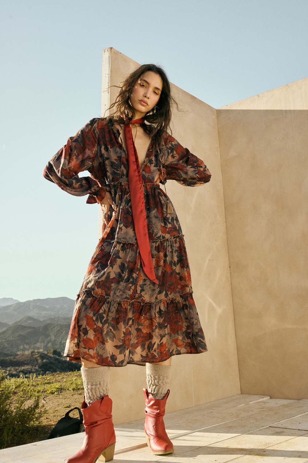 Smocked Midi Peasant Dress