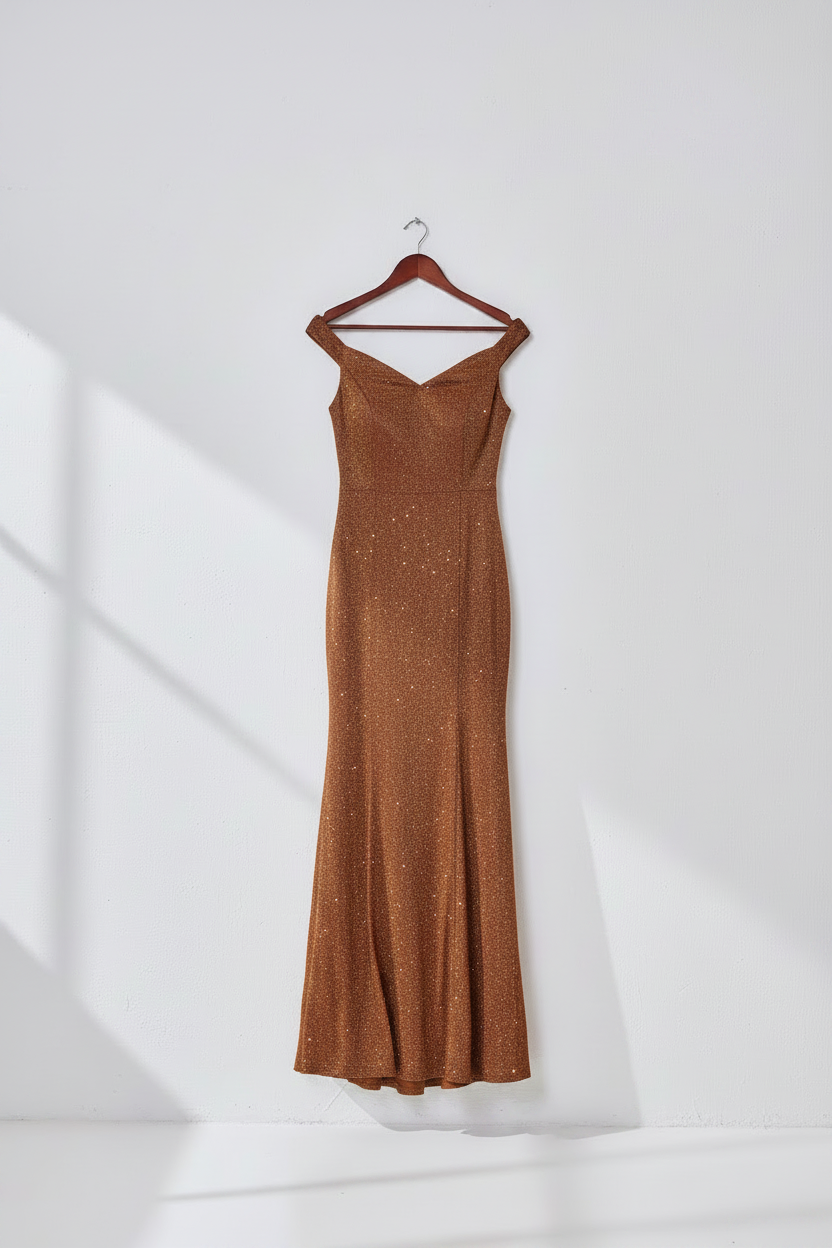 Editing the rust dress photo: removing the logo and adding sparkle