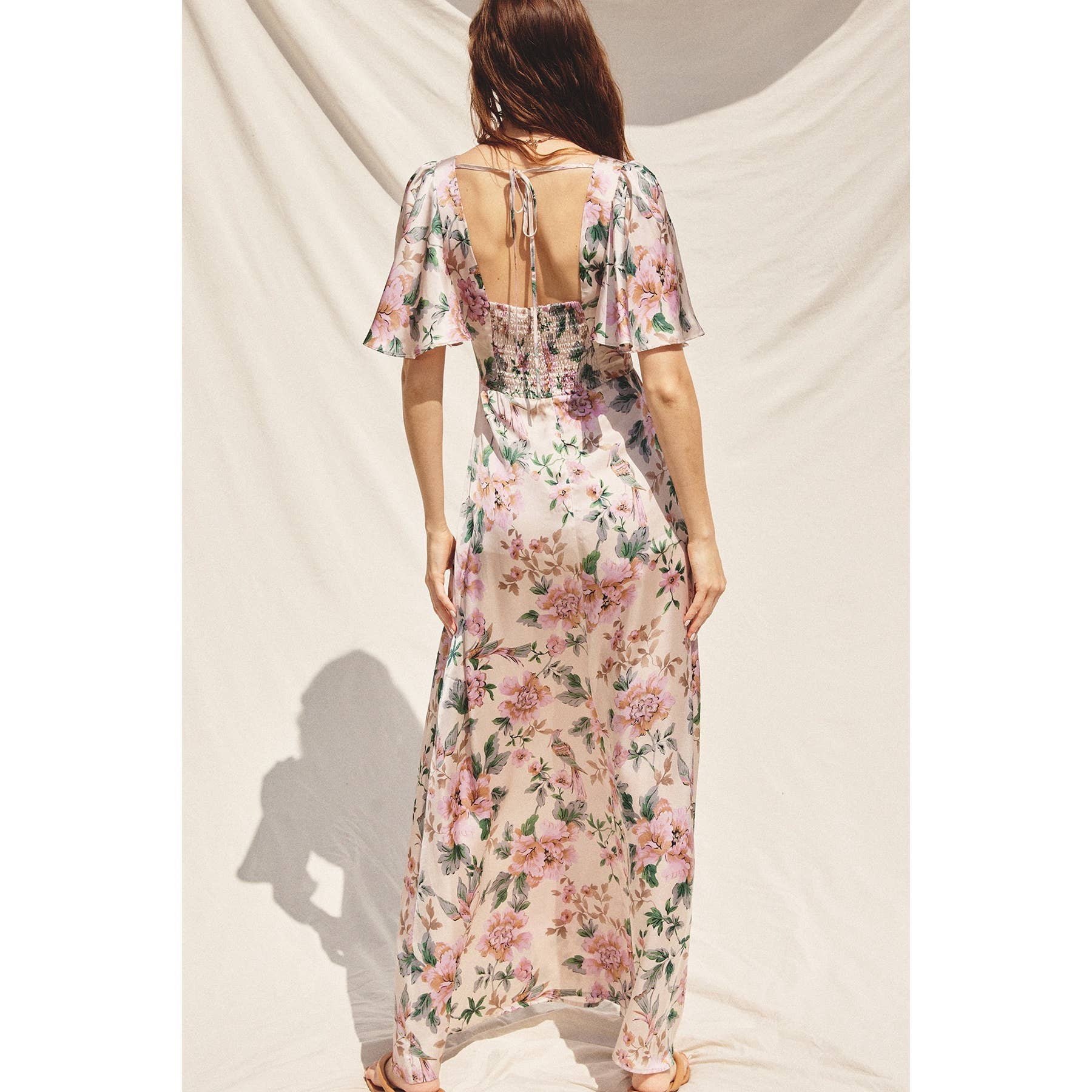 Morning Meadow Flutter Sleeve Plunging Maxi Dress - Out of the Blue
