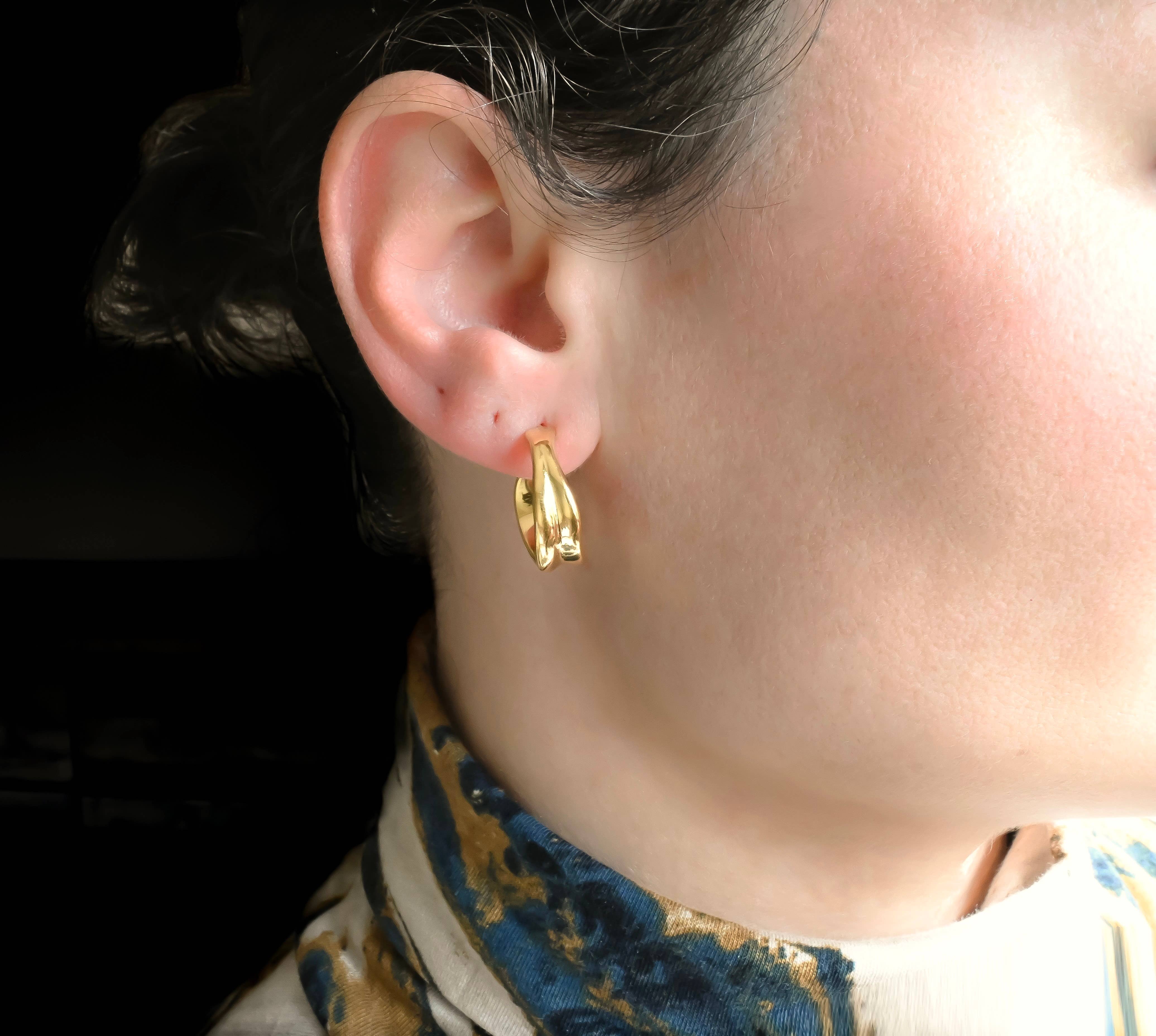 Wide Sculptural Vintage Style 18k Gold Hoop Earrings - Out of the Blue