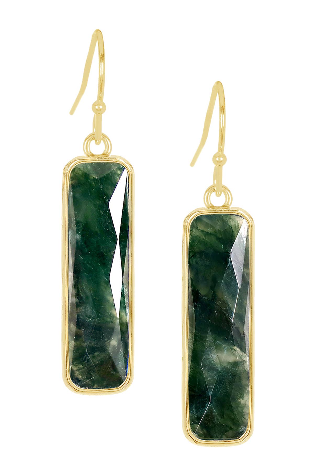 Moss Agate Rectangle Drop Earrings - GF