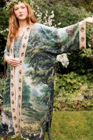 The Mythmaker Opera Duster Kimono Robe w Landscape & Unicorn - Out of the Blue