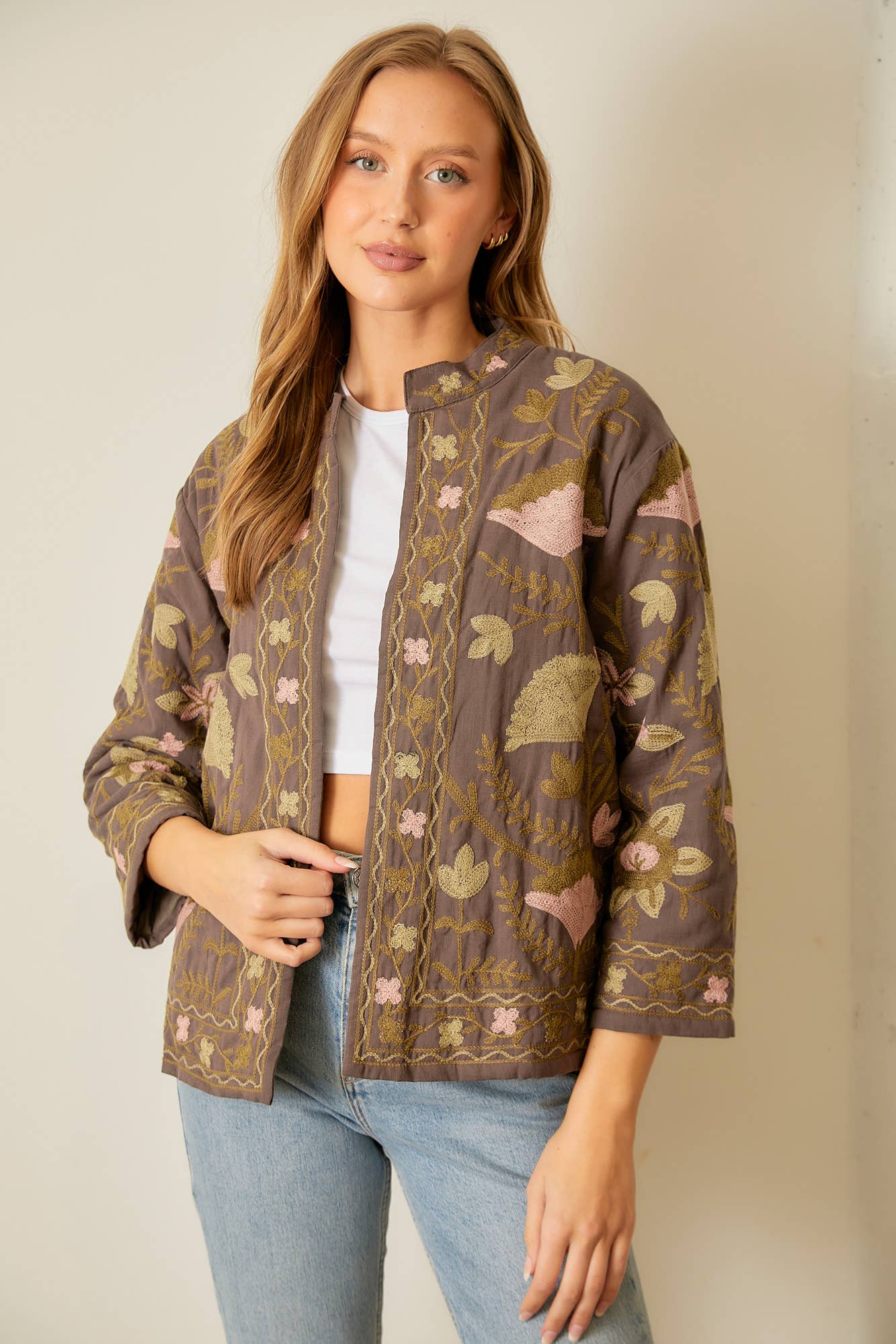 FLORAL PRINTED COTTON SLUB JACKET