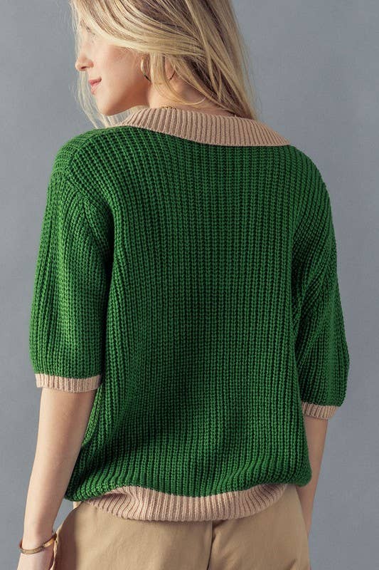 TWO-TONE BUTTON KNIT SWEATER