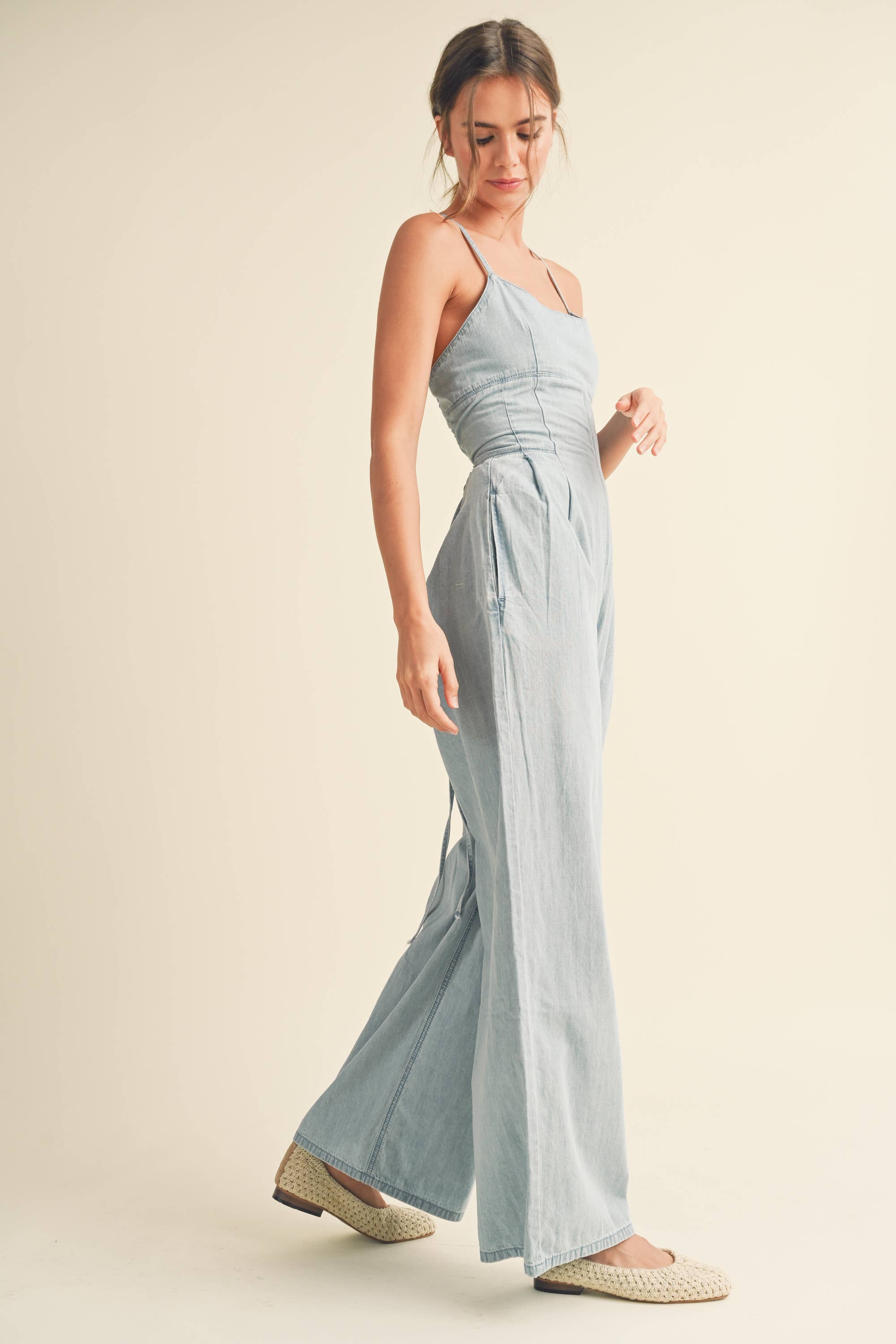 JU3702  WASHED DENIM JUMPSUIT - Out of the Blue