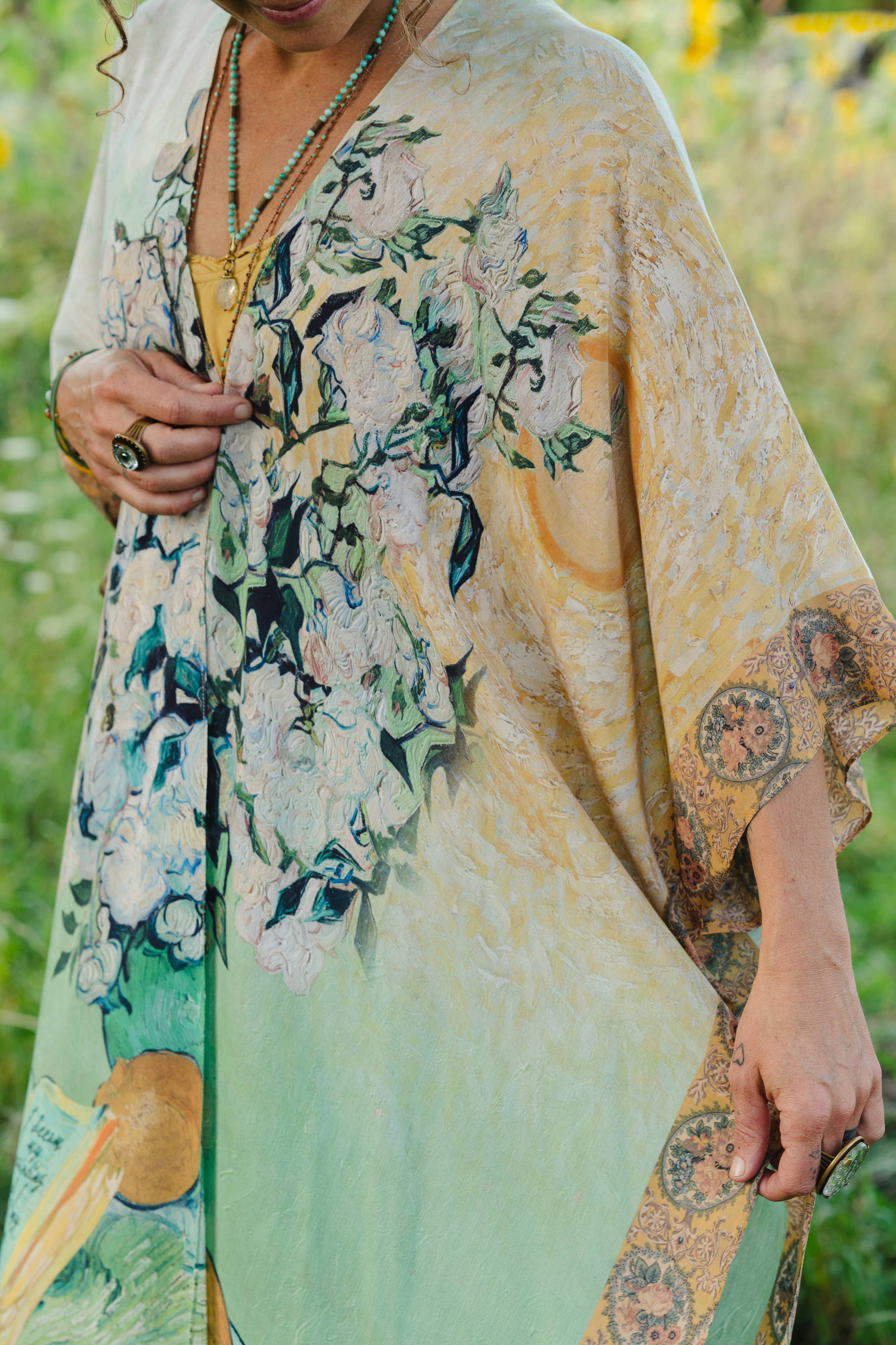 I Paint My Dream Bohemian Van Gogh Goddess Starduster Kimono - Out of the Blue