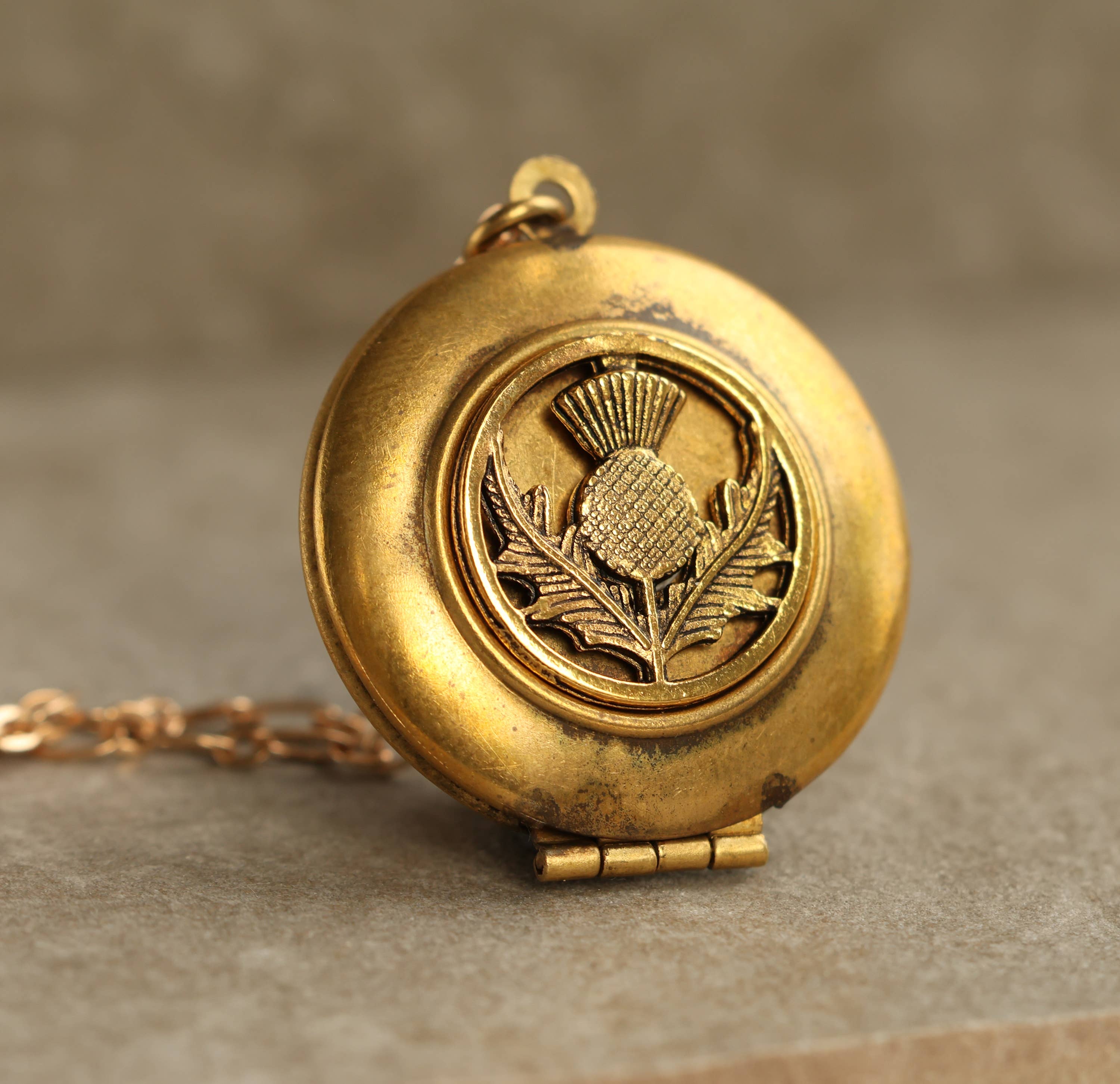 Gold Thistle Flower Locket - Out of the Blue