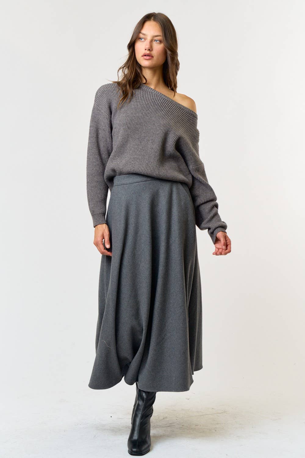 WOOL BLEND  MIDI SKIRT