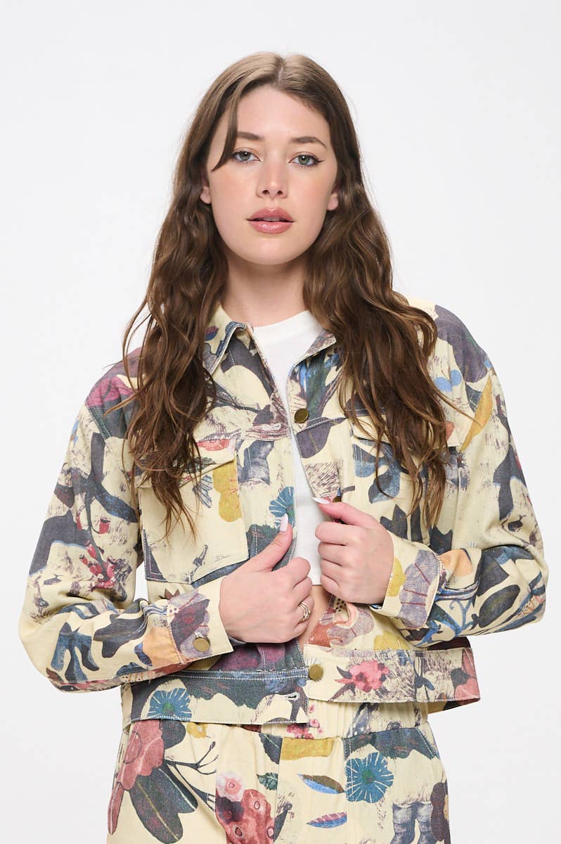 BOTANICAL  PRINT DENIM JACKET