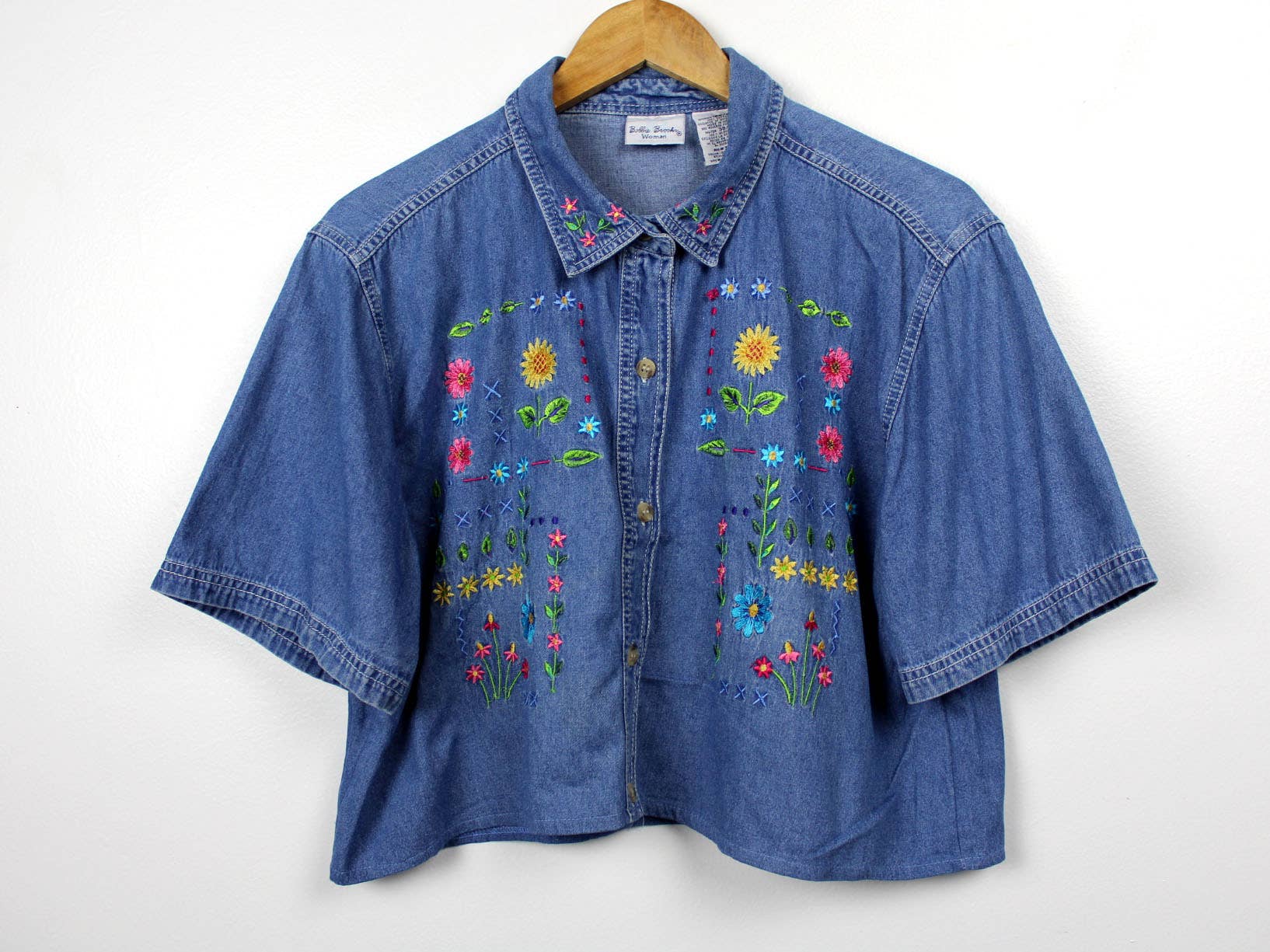 Reworked Vintage Denim Button-Up Shirt - Cropped - Out of the Blue