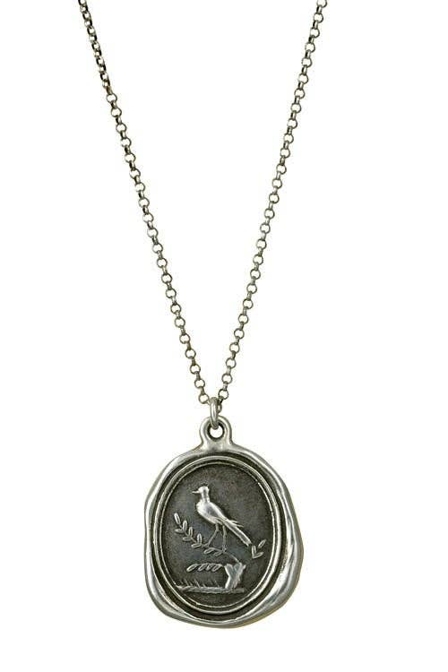 Robin on Branch Wax Seal Pendant Necklace