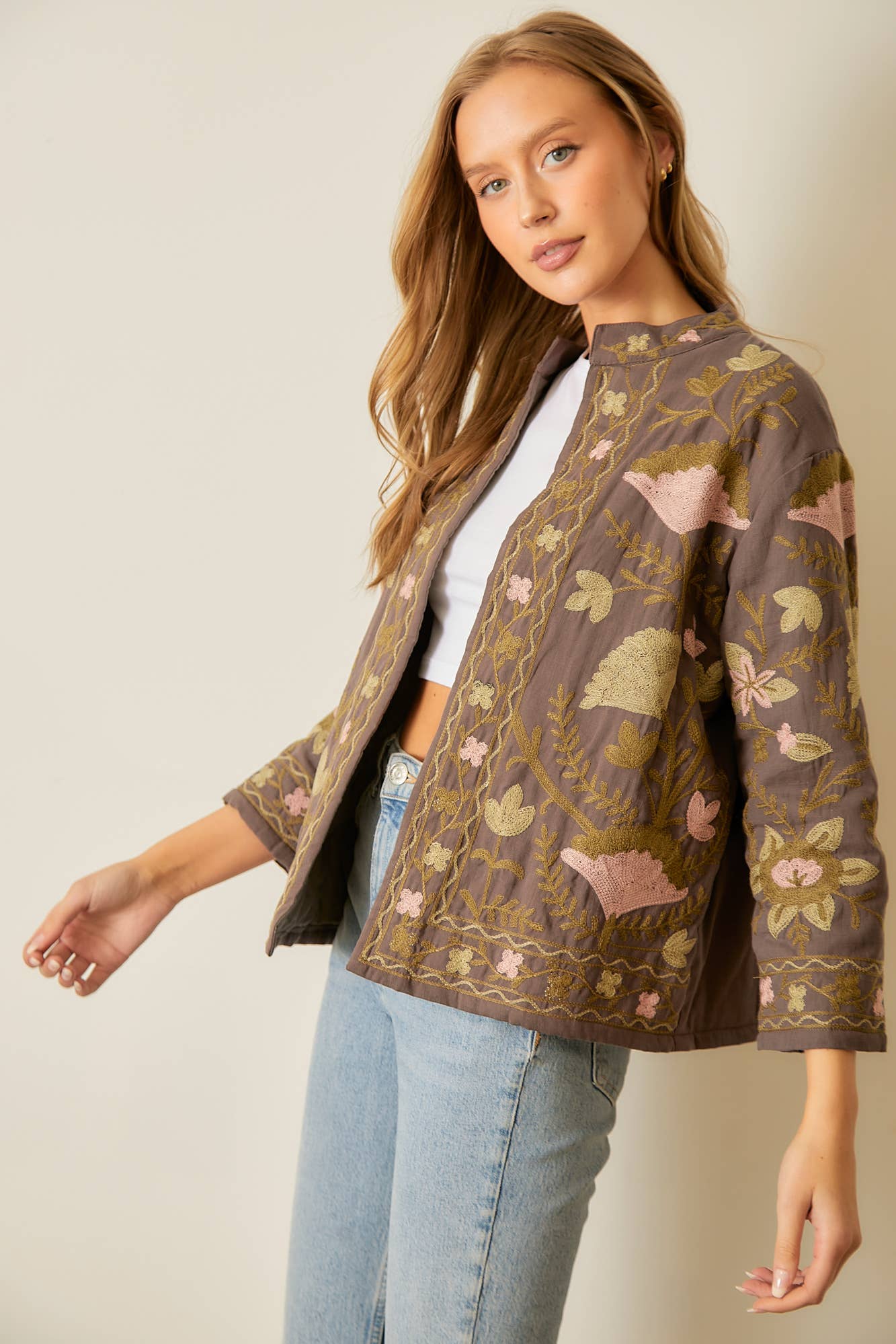 FLORAL PRINTED COTTON SLUB JACKET