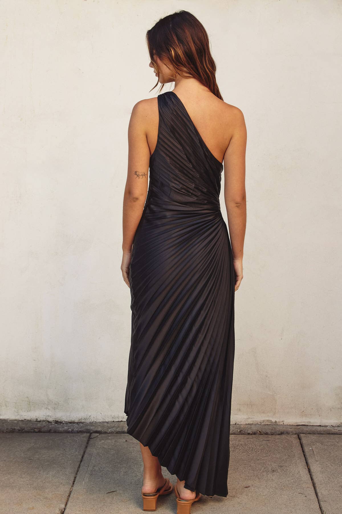Olympia Asymmetrical Pleated Maxi Dress - Out of the Blue