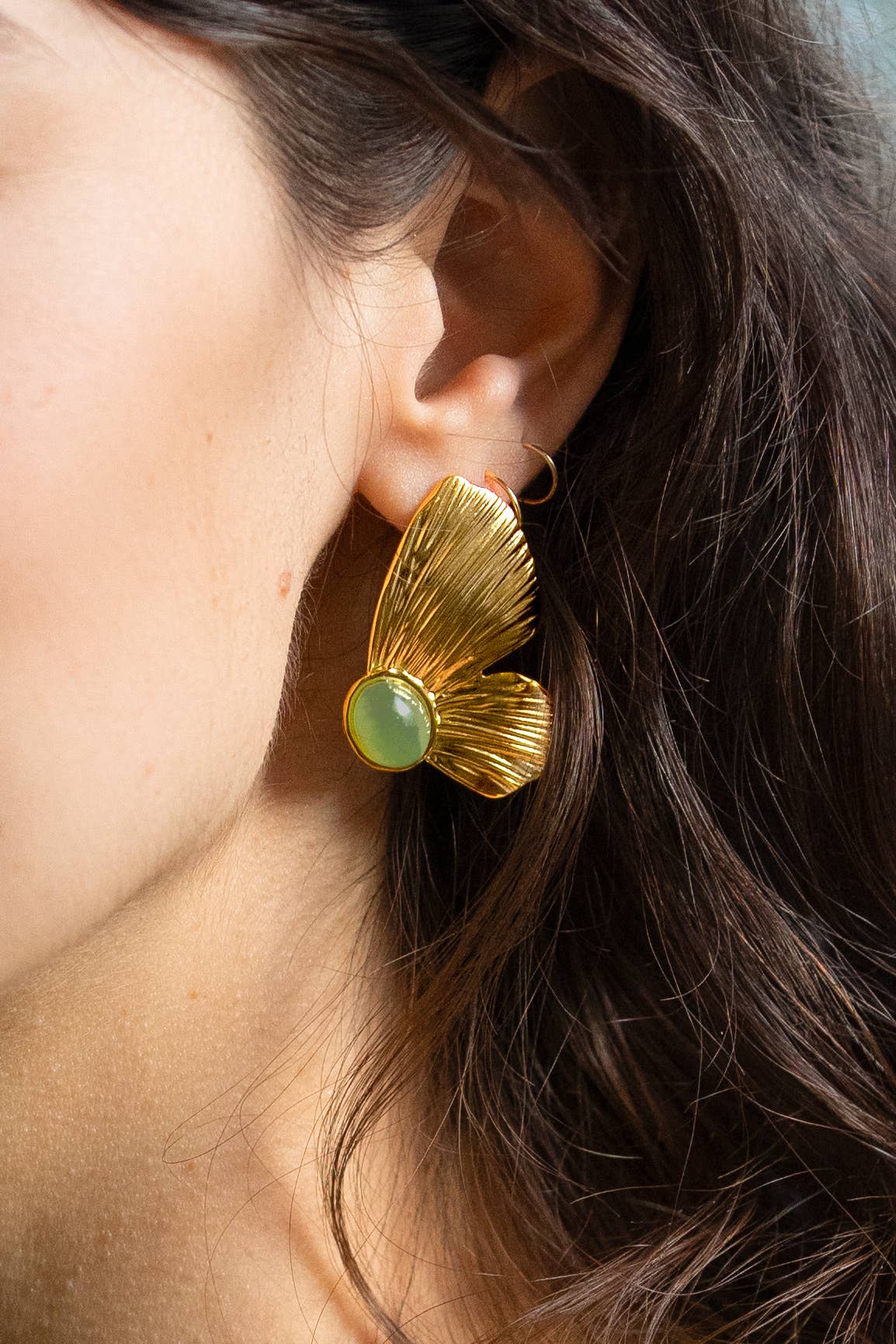 Winging It Studs - 18K Gold Plated and Green Agate - Out of the Blue