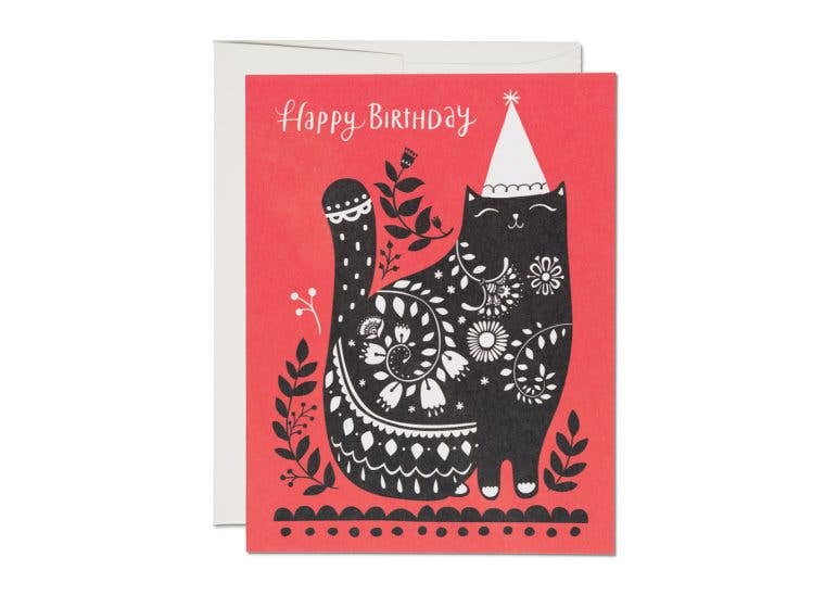 Black Cat Birthday greeting card - Out of the Blue