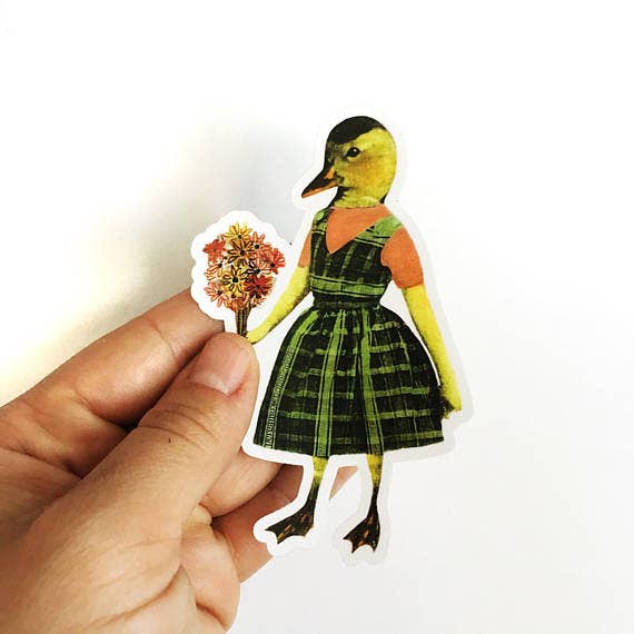 Duck with Flowers Vintage InspiredSticker - Out of the Blue