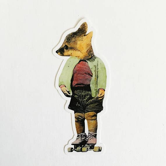 Fox in Rollerskates Vinyl Sticker - Out of the Blue