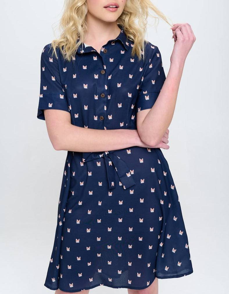 Cat Print Dress - Out of the Blue