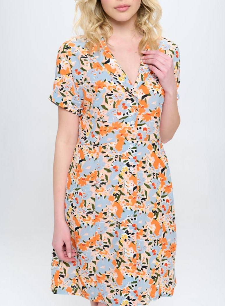 Peach Floral Dress - Out of the Blue
