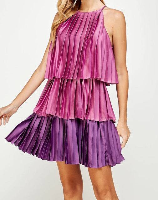 Color Block Pleated DRESS - Out of the Blue