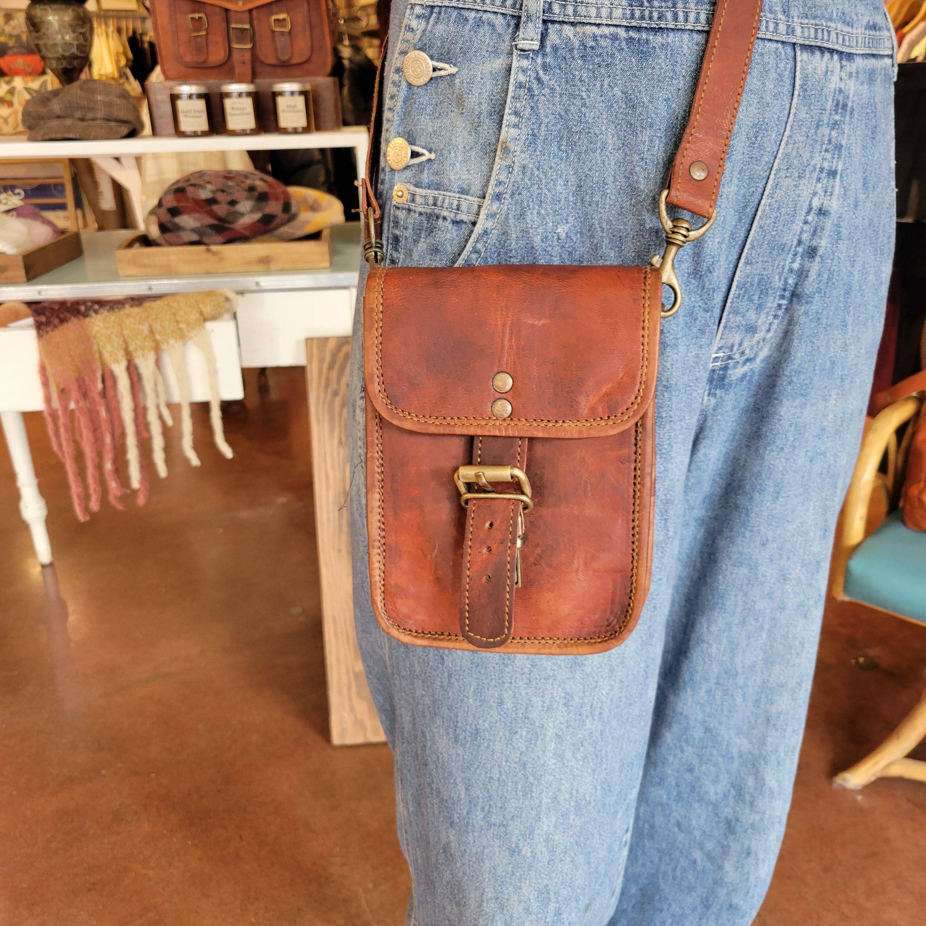 7" TALL LEATHER SATCHEL - Out of the Blue