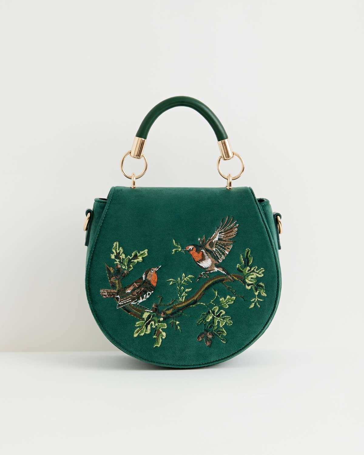 Robin  Green Velvet Embroidered Saddle Bag - Out of the Blue