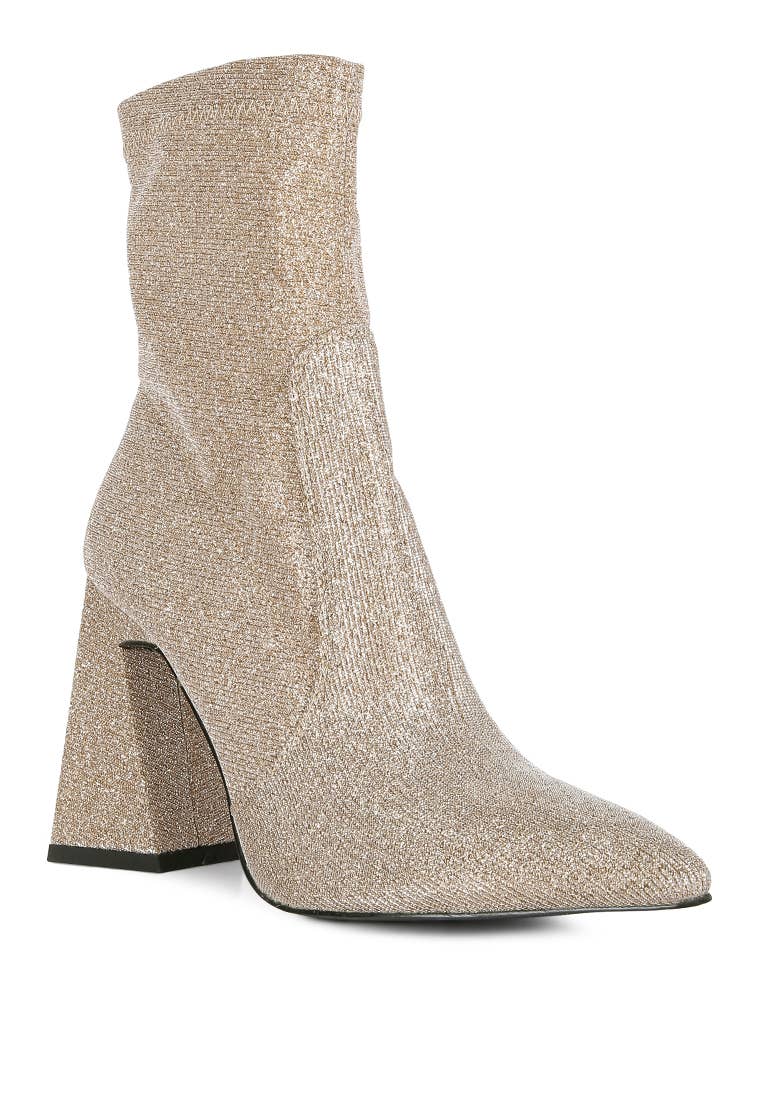Hustlers Shimmer Block Heeled Ankle Boots: 10US / GOLD - Out of the Blue