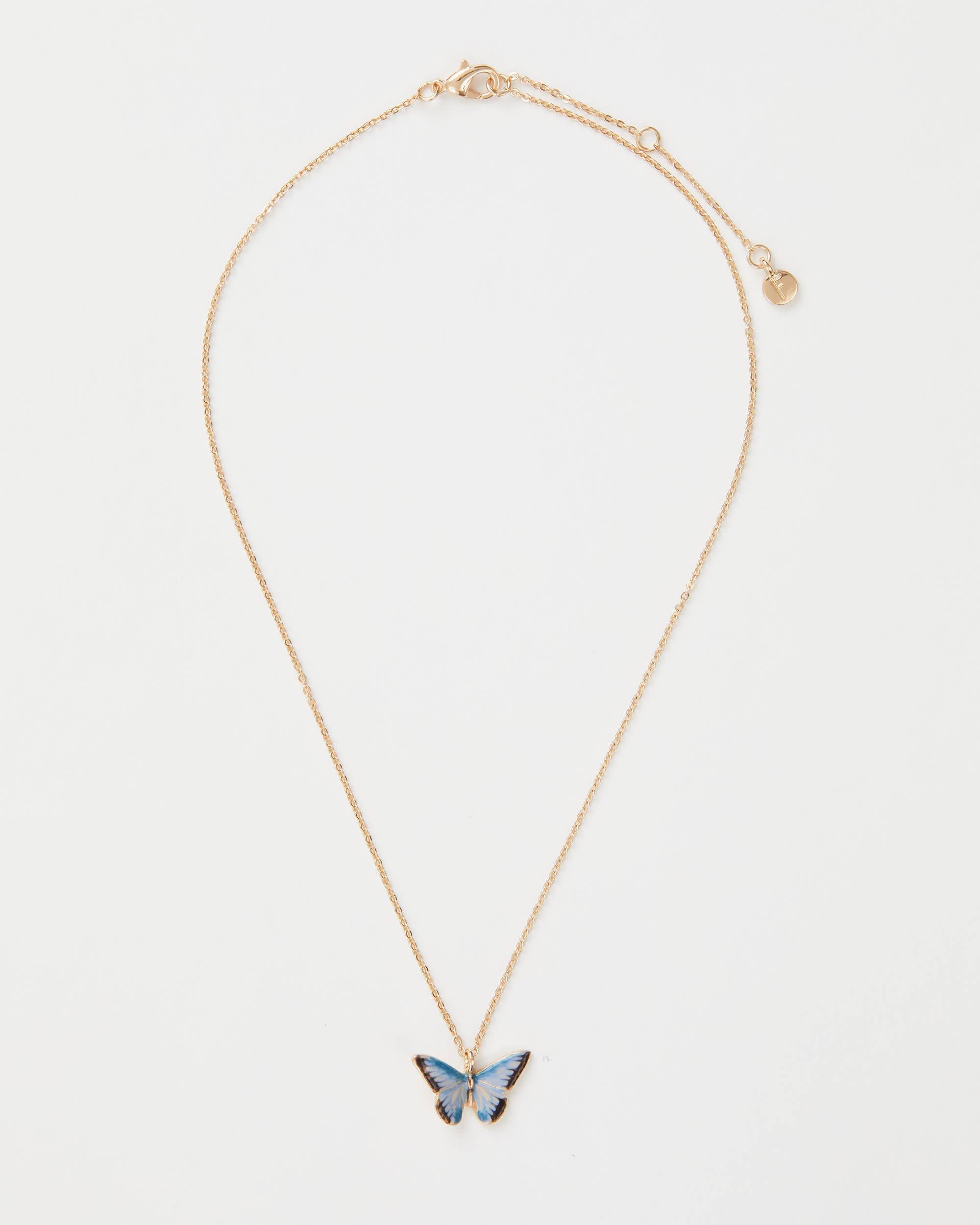 Enamel Blue Butterfly Short Necklace - Out of the Blue