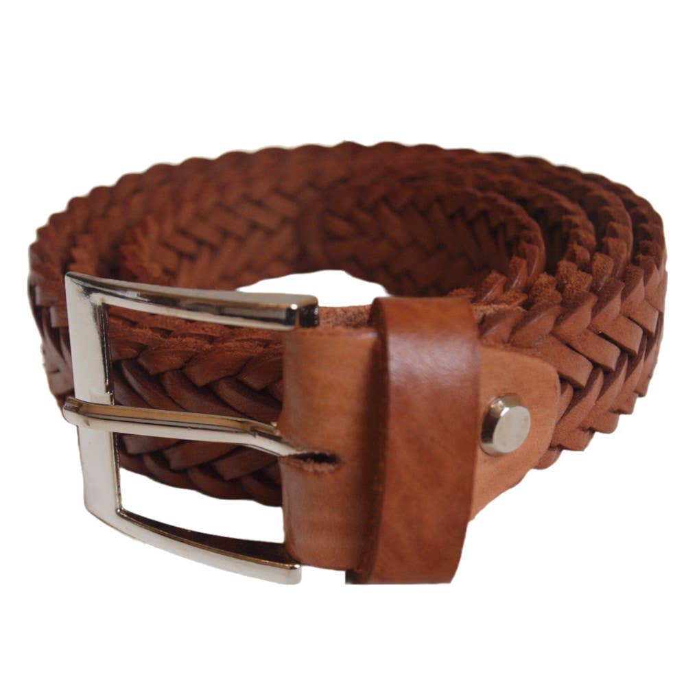 Ladies Braided Leather Belt: Tan / 30"-35" - Out of the Blue