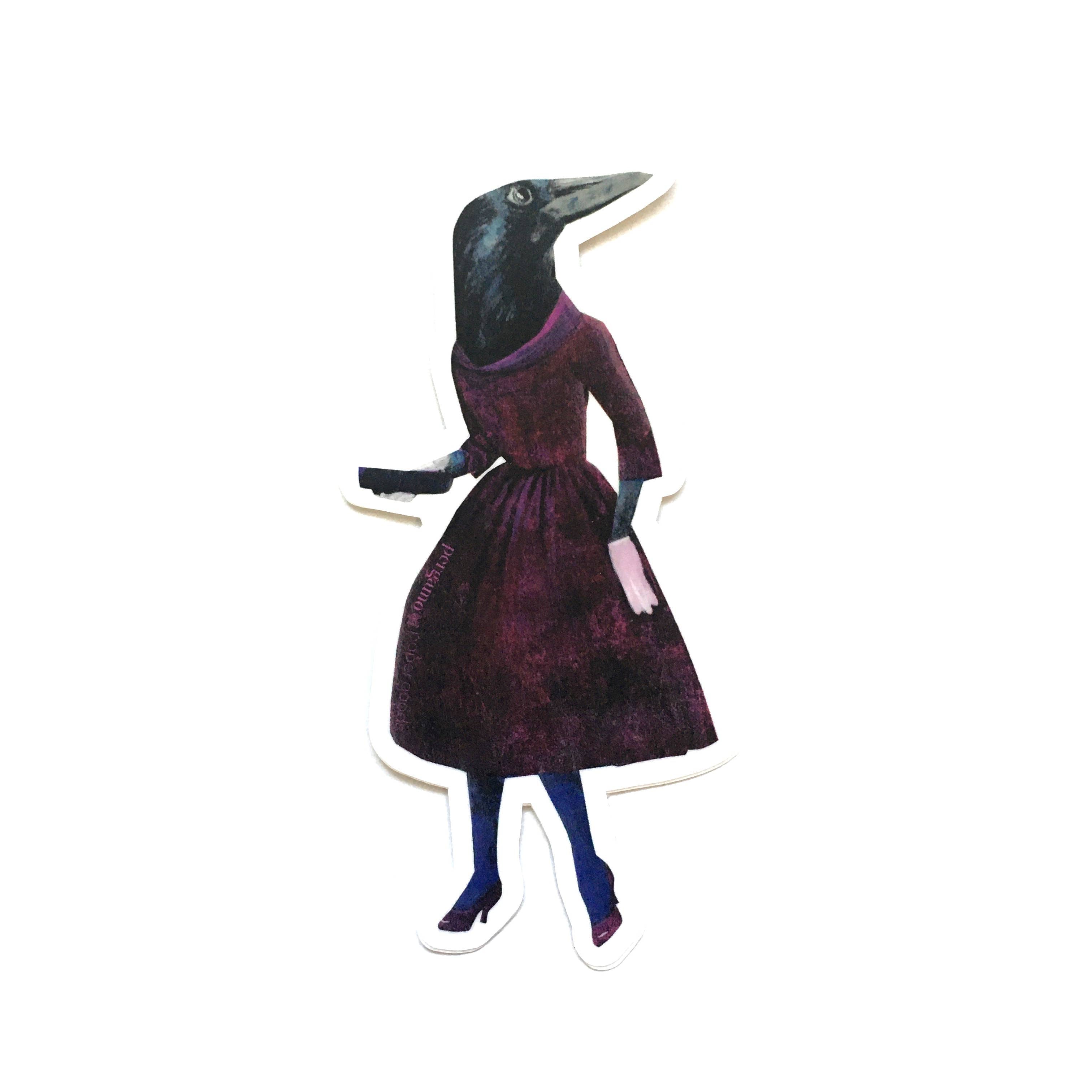 Crow in Burgundy Dress Vinyl Sticker - Out of the Blue