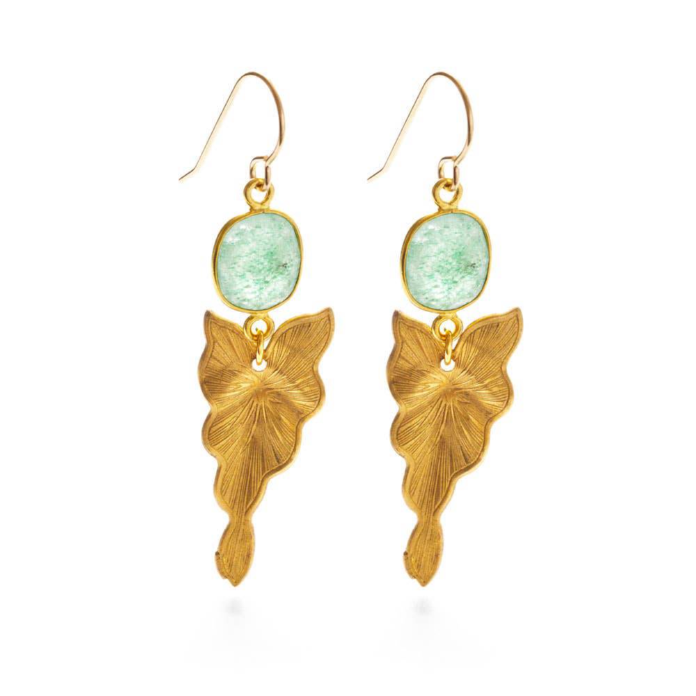 Green Quartz Philodendron Earrings - Out of the Blue