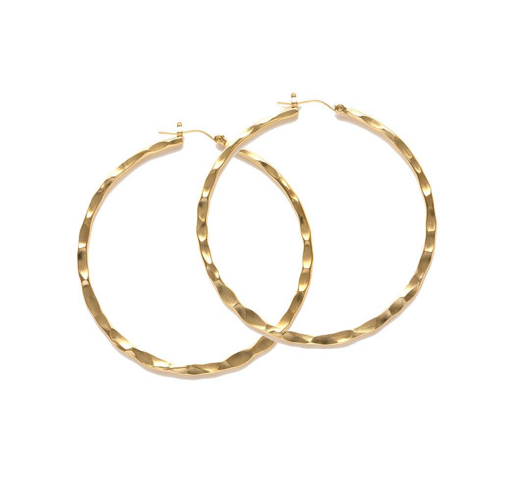 1.5" Gold Hammered Hoop Earrings - Out of the Blue