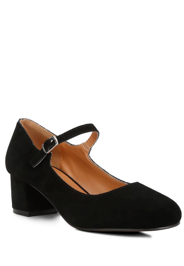Dallin Suede Block Heel Mary Janes: US-10 / UK-8 / EU-41 / BLACK - Out of the Blue