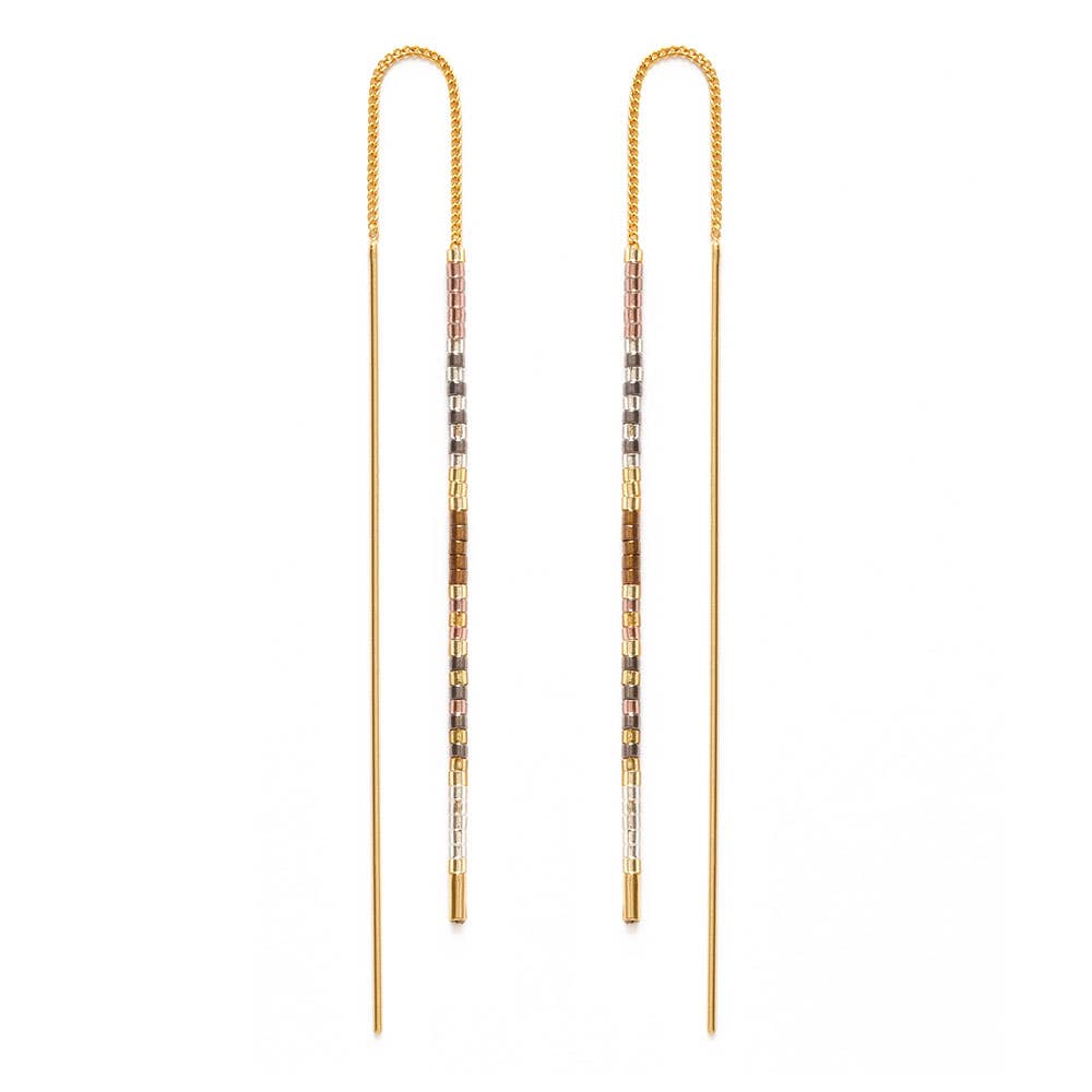 Miyuki Seed Bead Threader Earrings: Champagne - Out of the Blue