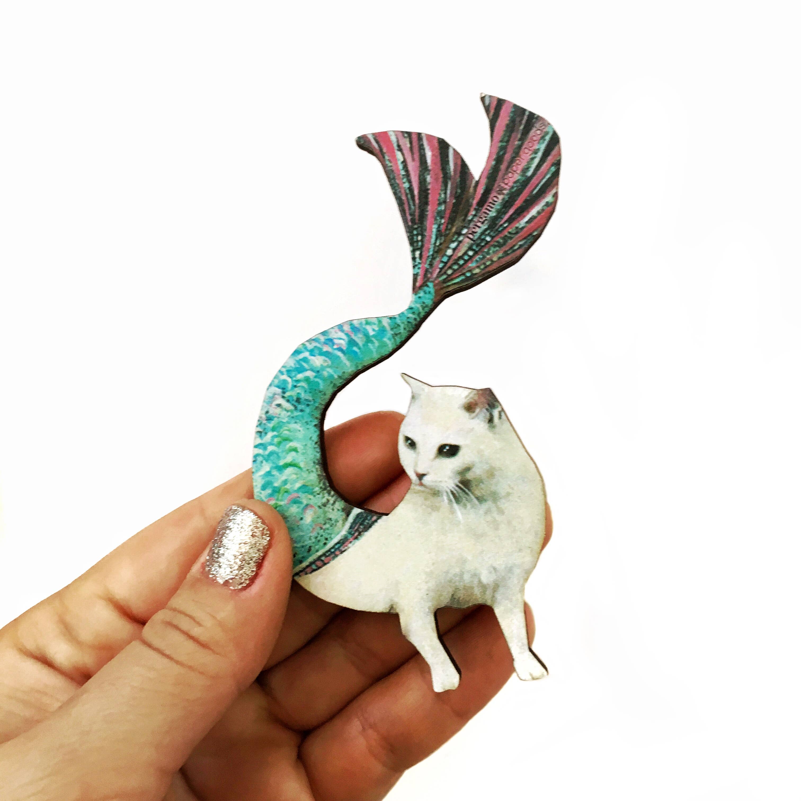 Mermaid Cat Wood Magnet - Out of the Blue