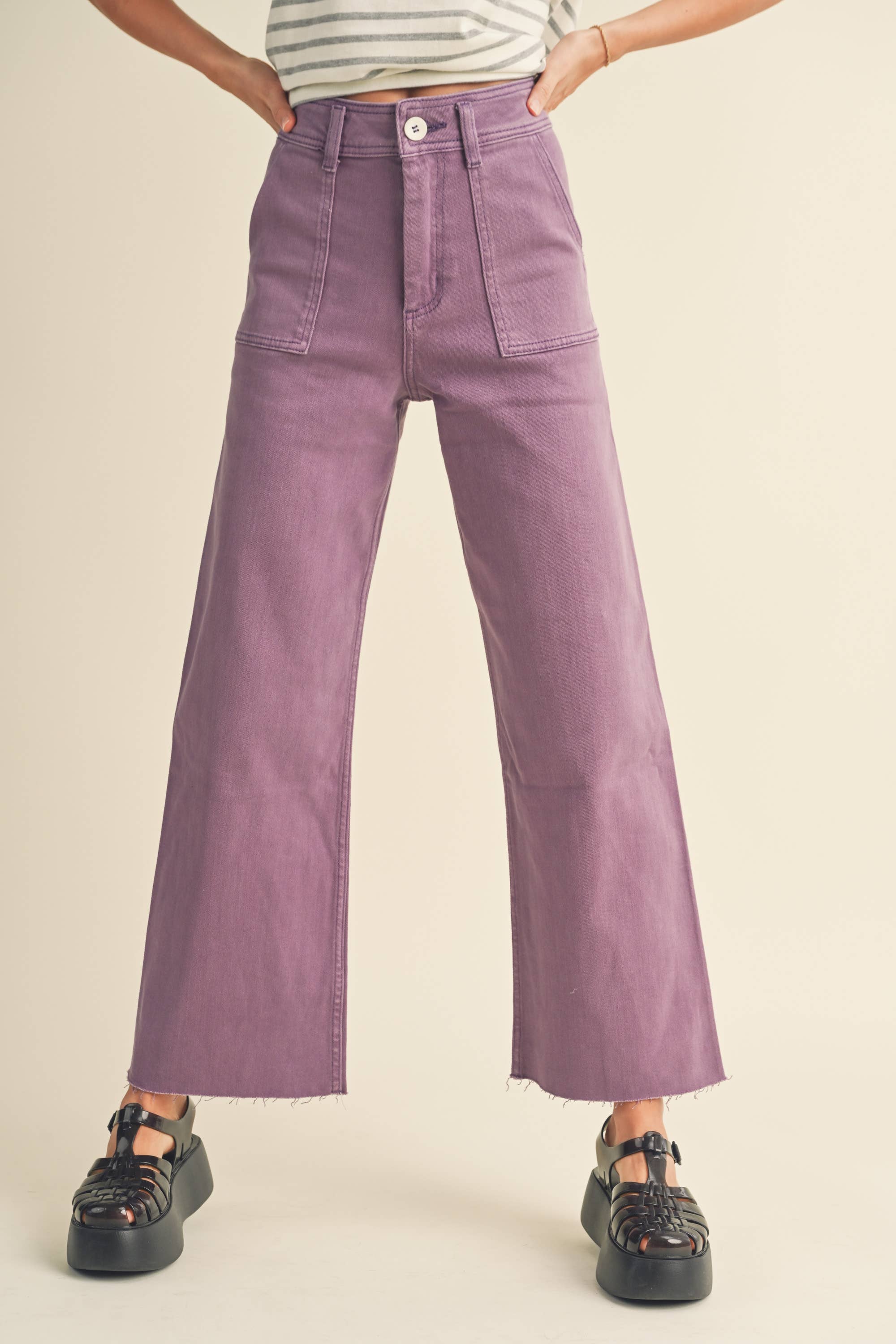 P2112     DYE AND WASH COTTON STRETCH WIDELEG PANTS - Out of the Blue