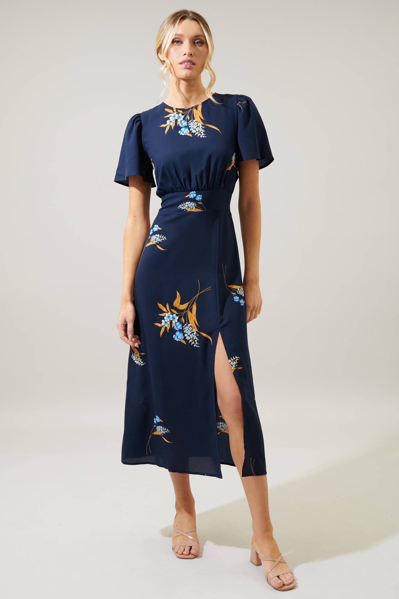 Dusk Bloom Floral Midi Dress: Navy Multi / XS - Out of the Blue