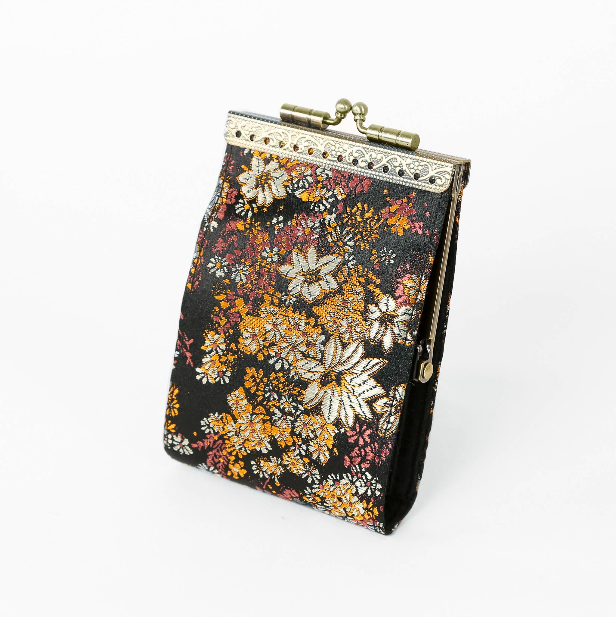 Brocade Small Floral Pattern Card Holder with RFID: Black - Out of the Blue