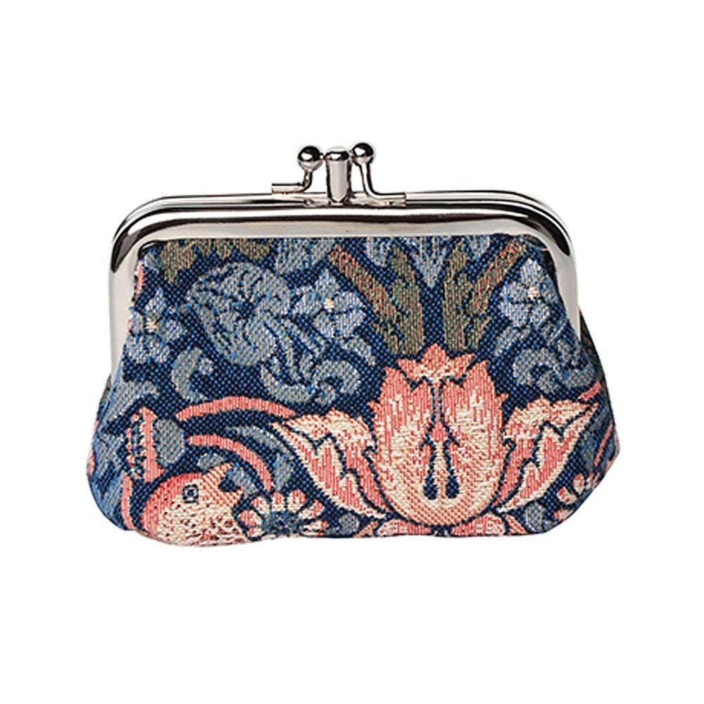 FRMP-STBL | WILLIAM MORRIS STRAWBERRY THIEF BLUE COIN CLASP FRAME PURSE WALLET - Out of the Blue