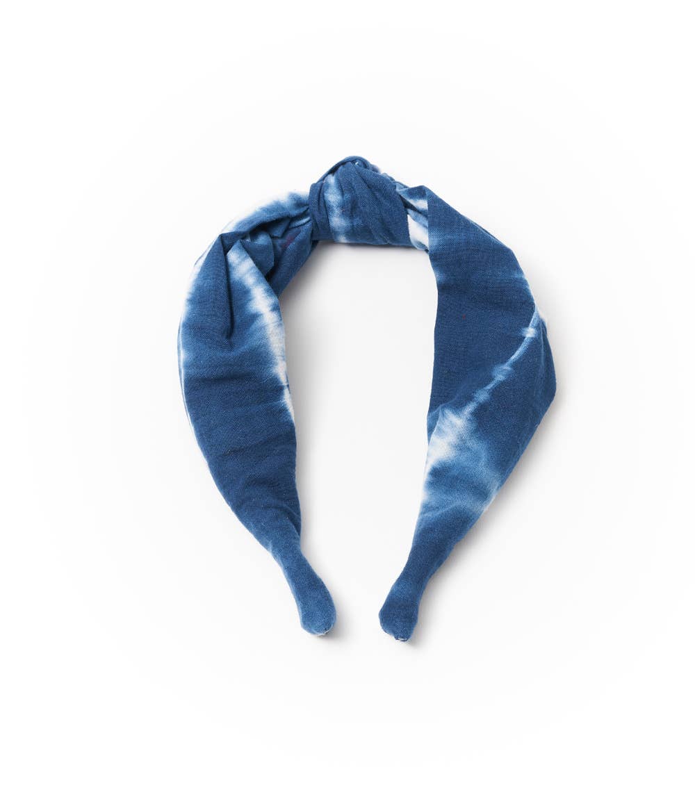 Shibori Tie Dye Knotted Headband - Indigo, White - Out of the Blue