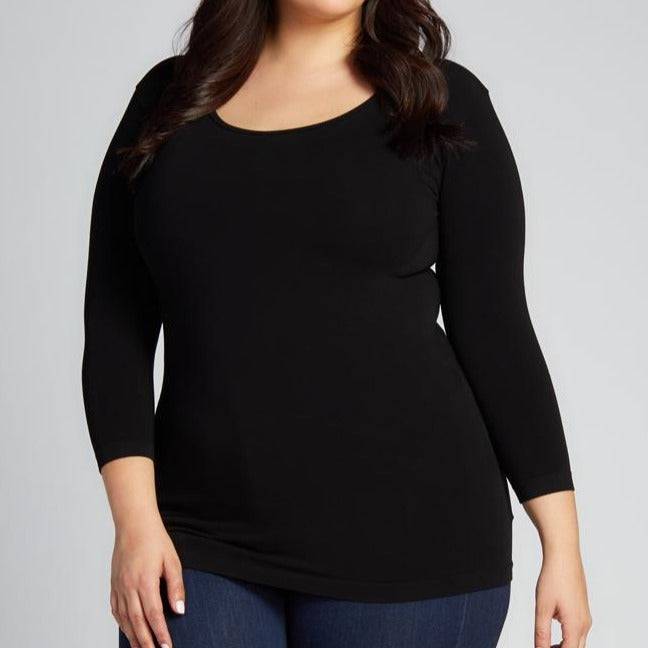 BLACK BAMBOO PLUS SIZE 3/4 SLEEVE TOP - Out of the Blue