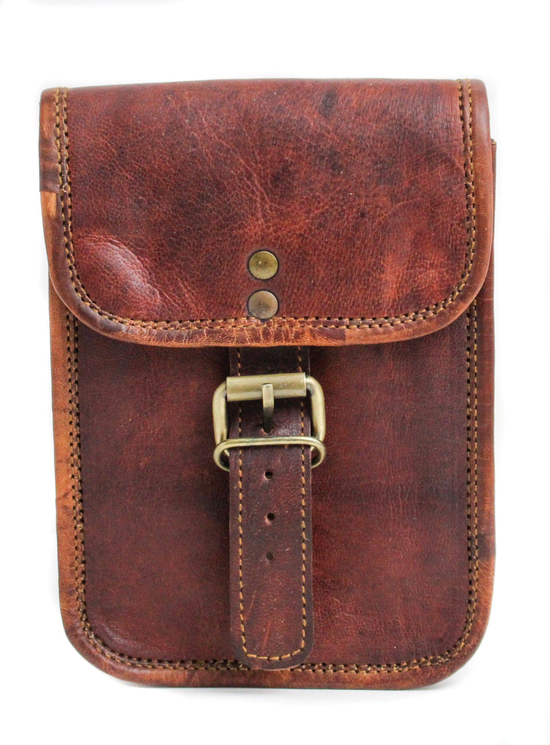 7" TALL LEATHER SATCHEL - Out of the Blue