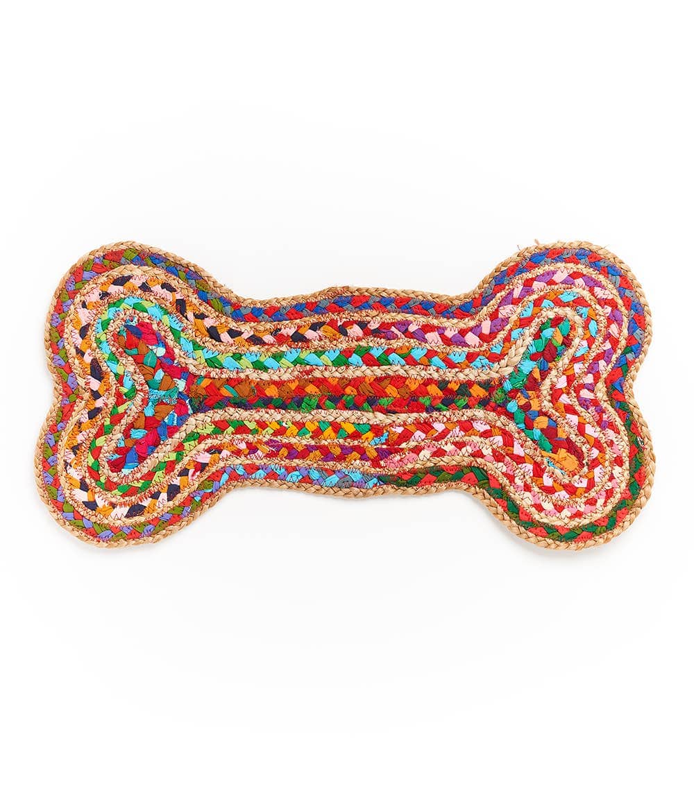 Chindi Rug Dog Bone Pet Food Mat - Assorted, Hand Woven - Out of the Blue
