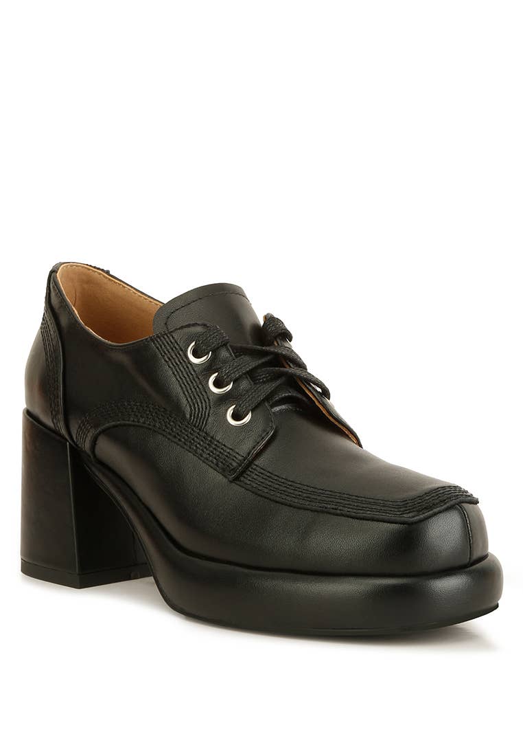Zaila Leather Block Heel Oxfords - Out of the Blue