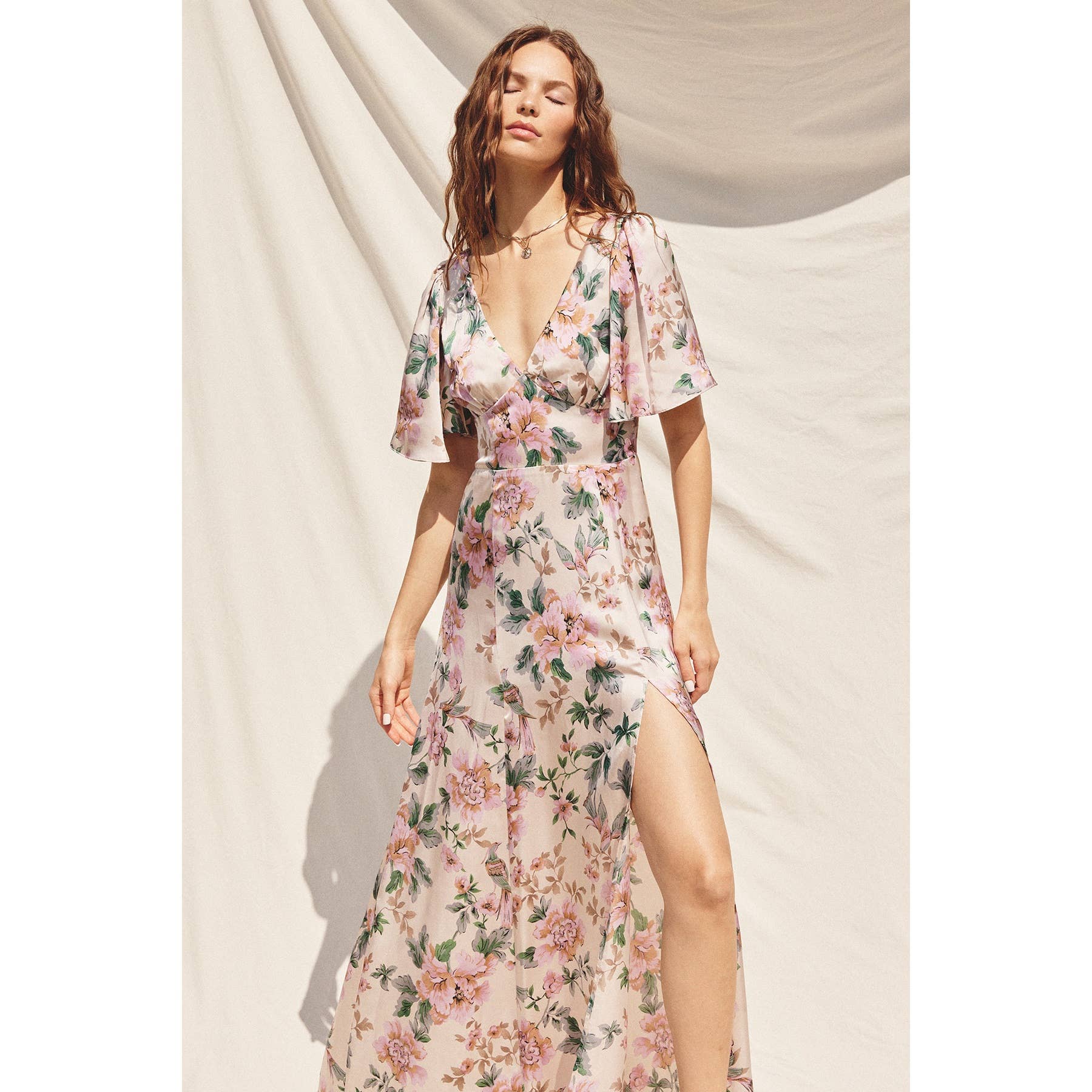 Morning Meadow Flutter Sleeve Plunging Maxi Dress - Out of the Blue