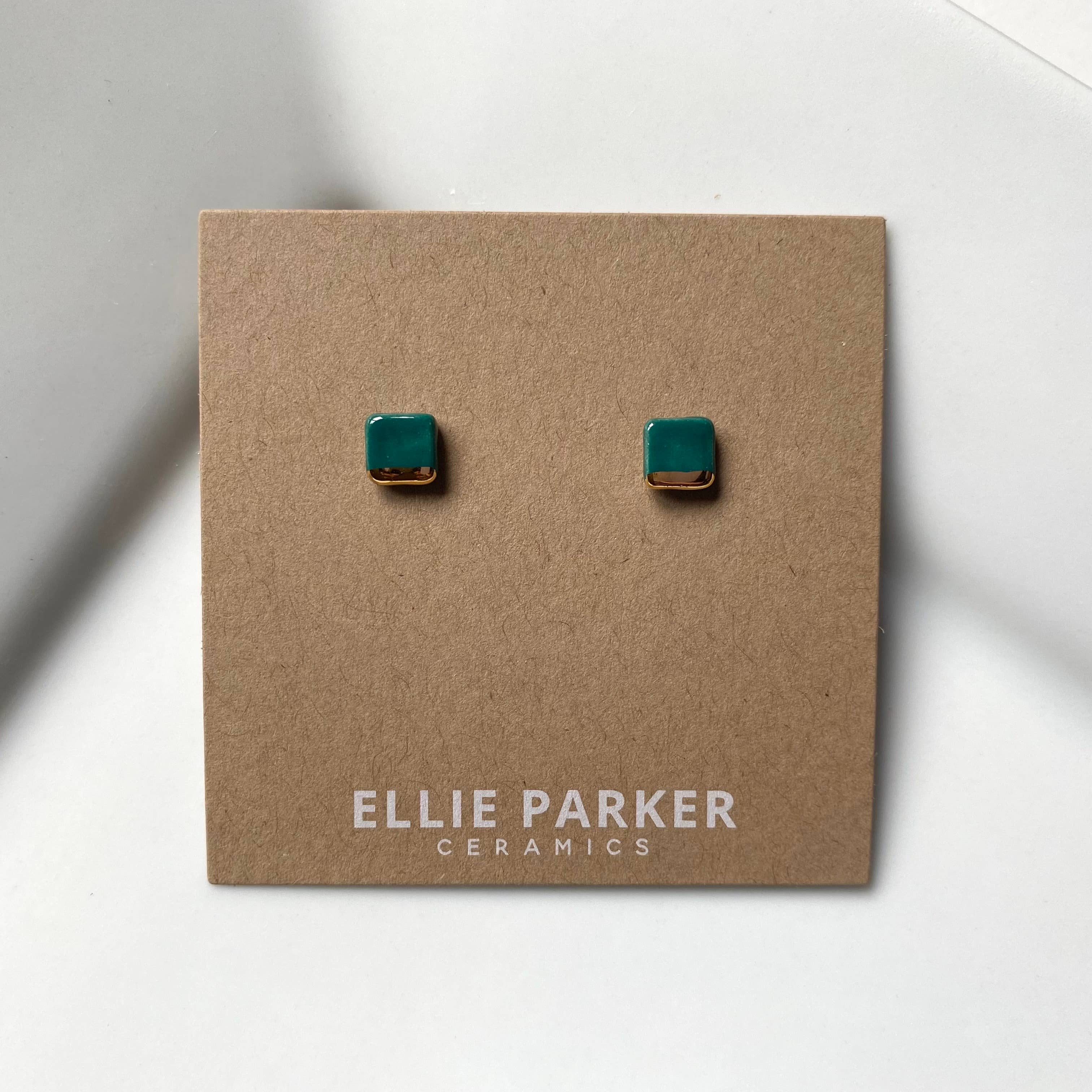 Teal Geometric Ceramic Square Earrings - Out of the Blue