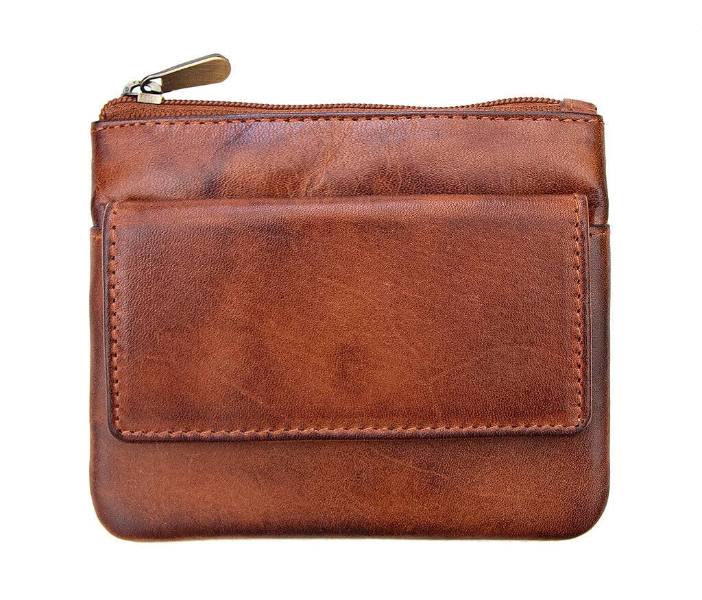Ridgeback Leather Zip Top Coin Pouch - 6450: Brown - Out of the Blue