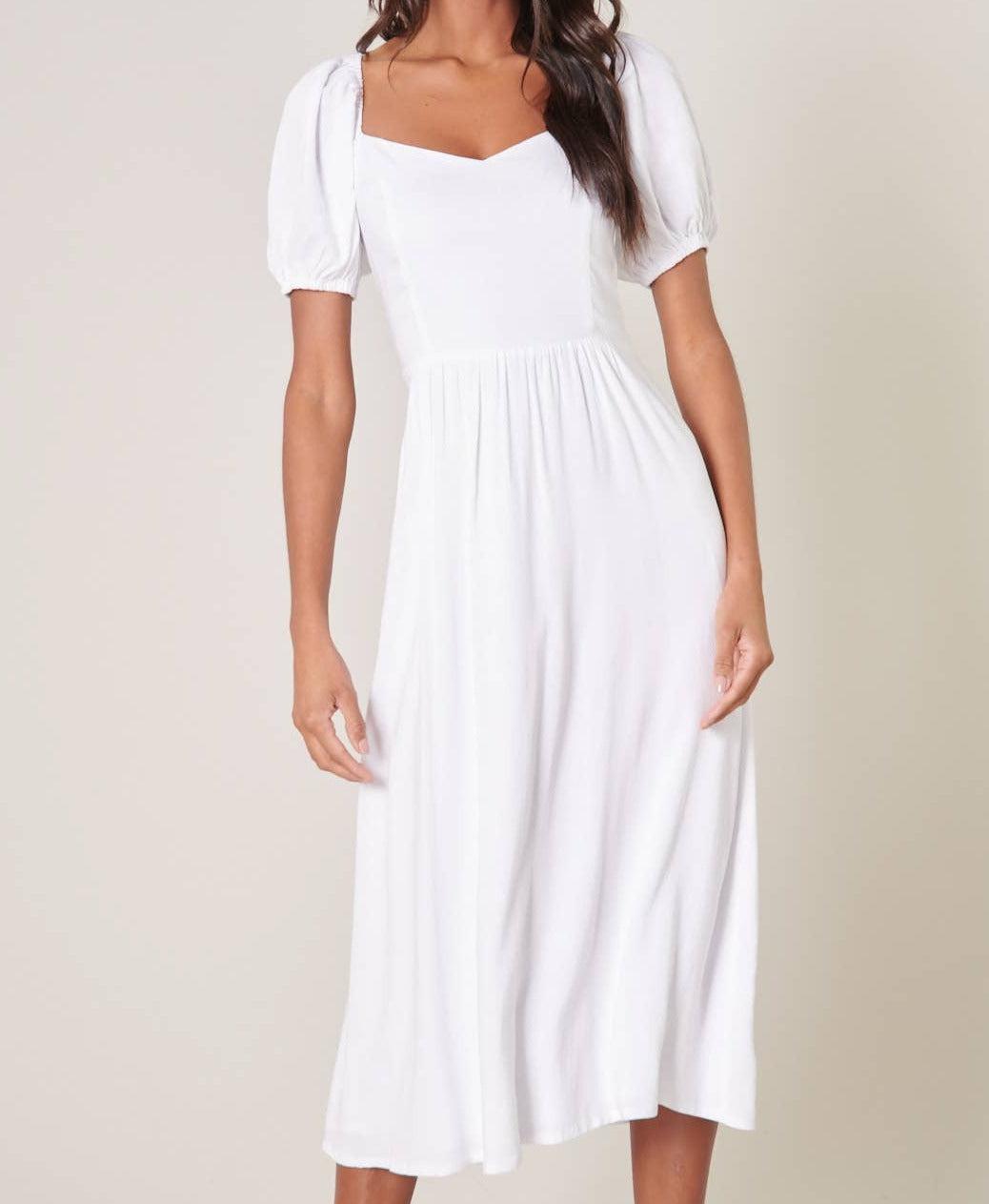 Alessi Puff Sleeve Midi Dress: White / XS - Out of the Blue